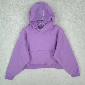 TNA Aritzia Hoodie Womens Large Cozy Fleece Boyfriend Purple Pullover Cropped - Picture 1 of 8