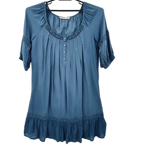 Old Navy Blue Peasant Mini Dress Lace Crochet Womens size Medium Scoop Neck - Picture 1 of 7