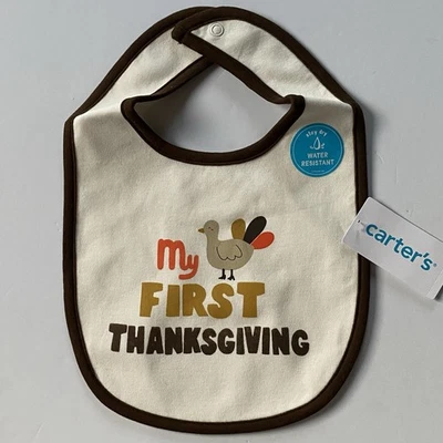 Thanksgiving Bib NWT Infant NEW Carter’s Baby Girls Boys Turkey Brown Orange - Image 1 of 4