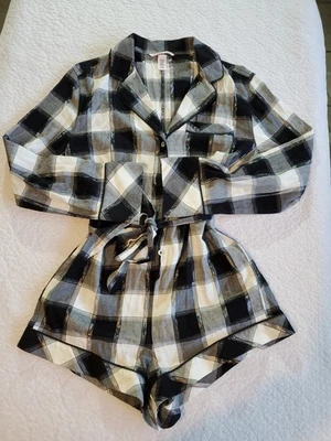 Mameluco Victoria's Secret Pequeño Buffalo Cuadros y Plateado Metálico Corbata Cintura Foto 1 de 4