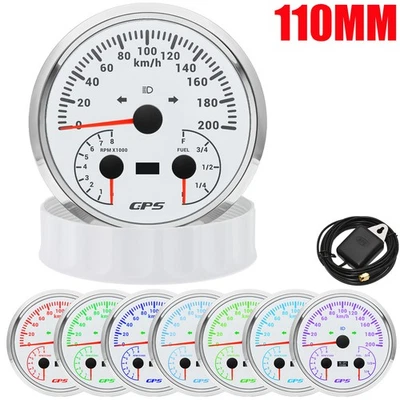 110mm White 3 IN 1 Gauge GPS Speedometer 200km/h With Tacho Fuel Level Gauge - Image 1 of 4