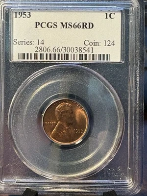 1953 P Lincoln Wheat Cent PCGS MS66RD Bright 1c penny - Image 1 of 4