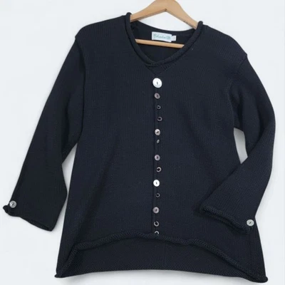 Vintage Lulu-B Black Roll-Neck Cotton Sweater Size Small Assorted Button Accents - Image 1 of 4