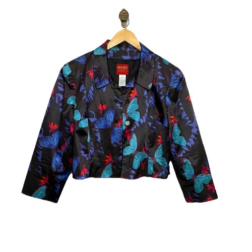 Giacca blazer Kenzo Jungle raso floreale cropped taglia 42 L made in France