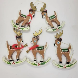 5 adornos navideños vintage de madera de renos pintados a mano decoración 5" Kitchsy - Imagen 1 de 5
