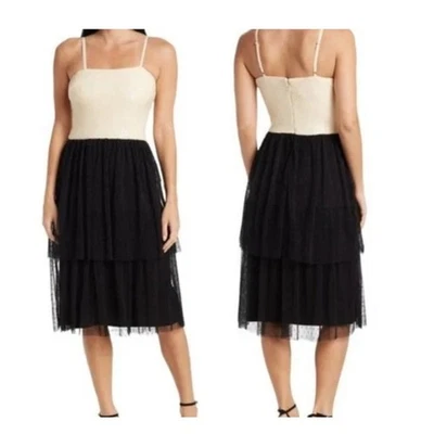 Nuevo con etiquetas Vestido The Population Kady Talla S Crema Lentejuelas Negro Tul Fiesta en Niveles  Foto 1 de 4