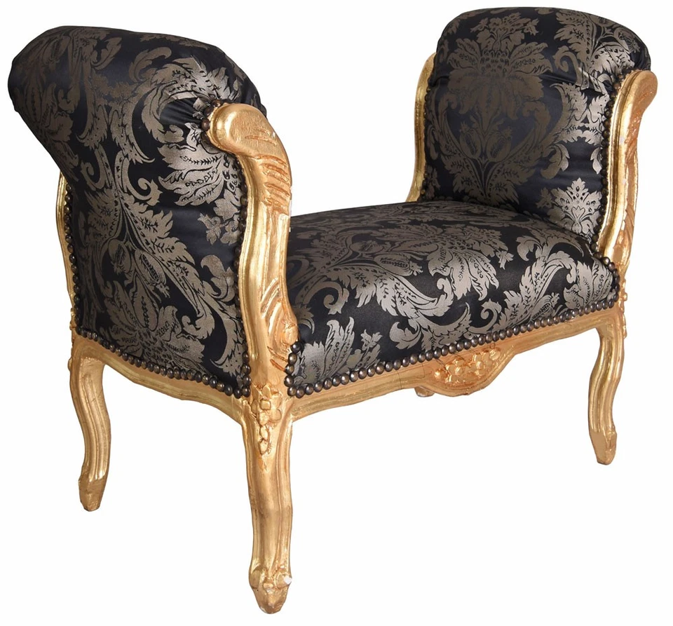 Barock Sofa Sitzbank Liege Antik Chaiselongue Schwarz Gold Sitzhocker Bank - Bild 1 von 4