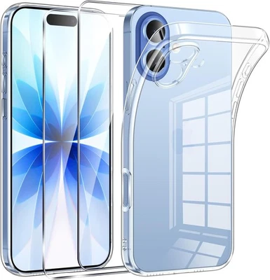 COVER CUSTODIA TPU + PELLICOLA VETRO TEMPERATO TRASPARENTE PER APPLE IPHONE 17 - Immagine 1 di 4