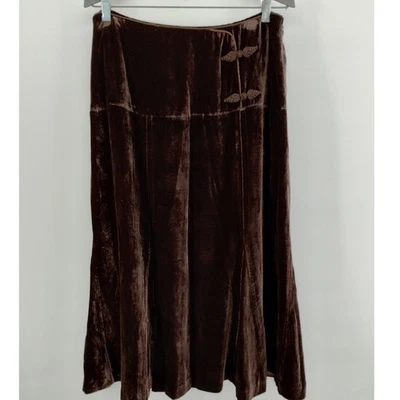Garnet Hill Brown Velvet Midi Skirt Women Size 12 Flare Buttom Detail Side Zip - Image 1 of 4