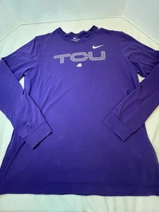 Nike Dri Fit TCU Horned Frogs T-Shirt Tee Purple Mens LT LS Cotton Blend - Picture 1 of 9