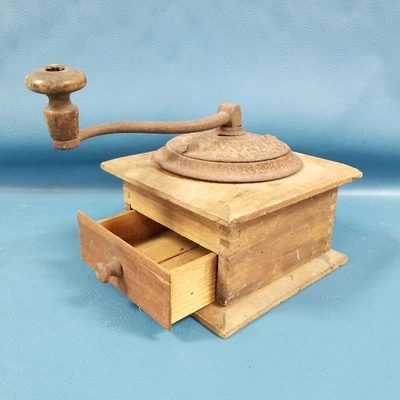 Antiguo Molinillo de Café Arcade Imperial Caja de Madera con Cajón Hierro Fundido Foto 1 de 4