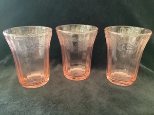 Vintage Jeannette Glass "Cherry Blossom" pink 4 Ounce Tumblers - 3-1/2" ht. 3 ea - Picture 1 of 3