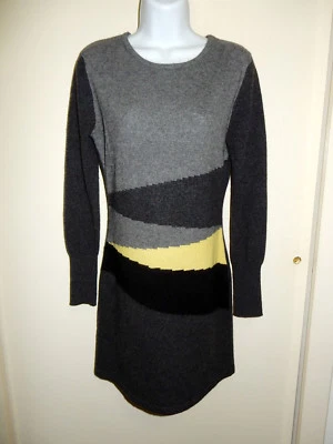 VESTIDO TÚNICA REDONDA AQUA 100% CINZA CASHMERE COM ACABAMENTO PRETO AMARELO MANGAS COMPRIDAS M - Imagem 1 de 4