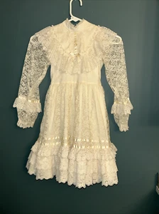 Vintage Victorian Gunne Sax Style Garden Dress Frilly Ruffled Lace Girls Size 6 - Picture 1 of 20