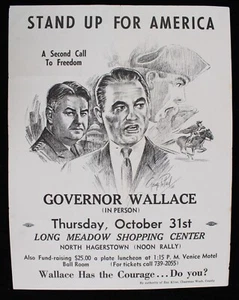 Folleto de recaudación de fondos 1968 de la campaña presidencial del gobernador George Wallace de 8,5" x 11" - Imagen 1 de 1