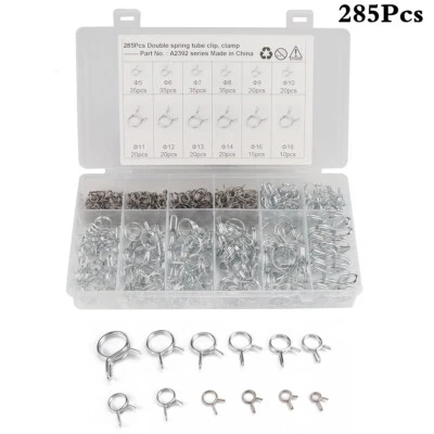 285Pcs Double Wire Fuel Line Hose Tube Clamp Spring Clips Kit Car Accessories - Image 1 of 4