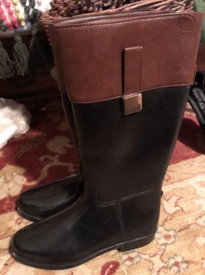 NUEVO Banana Republic Negro Marrón Alto Lluvia Mujer Botas Espalda Elásticas Talla 6.5 Foto 1 de 4