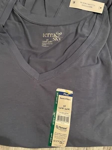 TERRA & SKY Womens SLATE BLUE V-Neck Long Sleeve Semi Fitted T-Shirt 5X 32W-34W - Picture 1 of 2