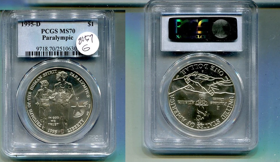 BLIND RUNNER OLYMPICS 1995 D $1 SILVER DOLLAR COMMEMORATIVE COIN PCGS MS70 - Image 1 of 1
