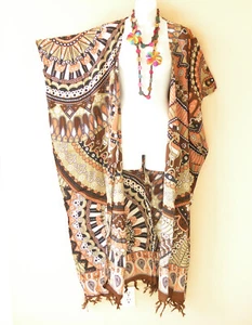 CD648 Brown Dolman Cardigan Duster Kaftan Plus Maxi Jacket Cover up - up to 5X - Picture 1 of 3