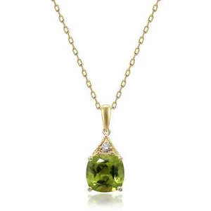 1.66 Ct Peridot & Natural Diamond Prong Pendant 14k Solid Yellow Gold - Picture 1 of 4