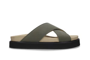 Vegan sandals flatform chunky sole padded platform crossed straps green nubuck - Imagen 1 de 8