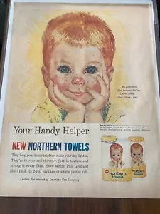 Anuncio vintage 1961 Northern Towels Your Handy Helper Little Boy - Imagen 1 de 1