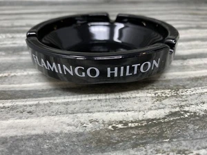VINTAGE LAS VEGAS FLAMINGO HILTON CASINO-BLACK GLASS ASHTRAY COLLECTIBLE!! - Picture 1 of 7