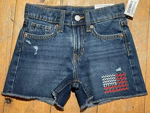 NWT Old Navy Girls Shorts denim jean cutoff Fourth July flag embroidered Size 14 - Picture 1 of 3