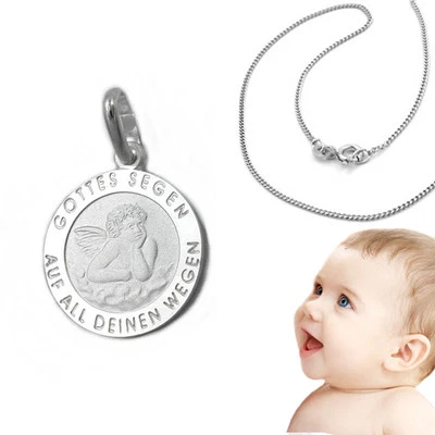FACHHHANDEL-DIREKT Baby Kinder Gottes Segen Schutzengel mit Namen Gravur und Kette Echt Silber 925