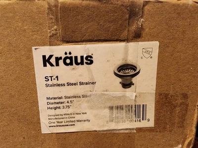 Kraus Stainless Steel Kitchen Sink Drain Assembly Strainer ST-1 New In Box - Image 1 of 2
