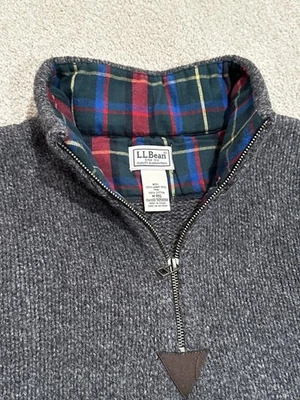 LL Bean Sweater Mens M Gray Lambswool Flannel Lined Half Zip Pullover Mint Cond - Image 1 of 4