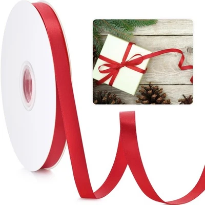 Fita de cetim vermelha 3/8", 50 jardas fita de Natal para embrulho de presente, tecido Ri... - Imagem 1 de 4