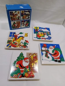 ArtMark Christmas Vintage 1987 Tile Trivets Coasters set of 4 Santa Carolers - Picture 1 of 9