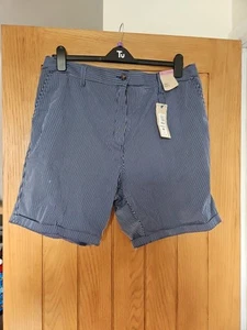 Size 22 Navy & White Striped Chino Shorts. Cotton Blend. Bnwt From M&S - Picture 1 of 8