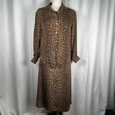 Vintage Y2K Lauren Ralph Lauren Silk Dress Shirt 2 Pc 4P Leopard Print Maxi - Image 1 of 4