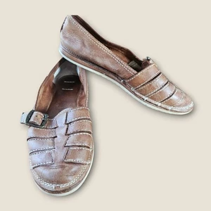 Frye Milly braune Leder Fischer geflochten Slipper Freizeit Halbschuhe Schuhe Größe 6,5M - Bild 1 von 11