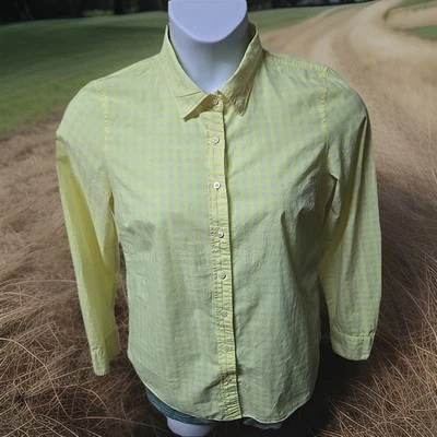Blusa Top J Crew The Perfect Camisa Amarilla Brillante Guinga Algodón Abotonada Talla 8 Foto 1 de 4