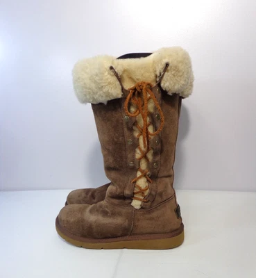 Ugg Australia Women's Shearling Side Lace Up Sheep Skin Knee High  Boots Size 8 - Image 1 of 4