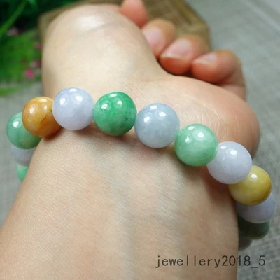 Сертифицированный зеленый + желтый + лаванда Бирма 100% натуральный жадеит нефрит браслет 手链 - Изображение 1 из 4