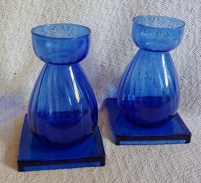 Set 2 Cobalt Blue Bulb Swirl Design Planter Vases w/Cobalt Blue Coasters - Image 1 of 4