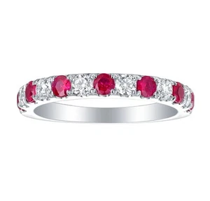 1.3 ct Blood Genuine Lab Grown Ruby & Moissanite Diamond Half Eternity Ring - Picture 1 of 4