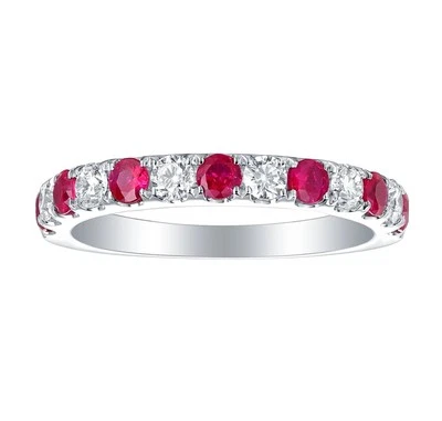 1.3 ct Blood Genuine Lab Grown Ruby & Moissanite Diamond Half Eternity Ring - Image 1 of 4