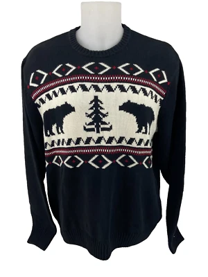 Suéter CHAPS RL Fair Isle Oso Negro Para Hombres XL 100% Algodón Tejido Cuello Redondo Pullover Foto 1 de 4