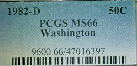 UNITED STATES--1982-D PCGS MS66 WASHINGTON SILVER HALF DOLLAR-KM#208 Cover