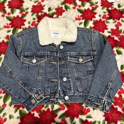 Chaqueta vaquera antigua azul marino niña pequeña forrada de sherpa talla pequeña bolsillos camionero Foto 1 de 4