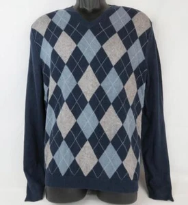 Banana Republic Men's Silk Cashmere Sweater Size L Blue Argyle Diamond V Neck - Picture 1 of 8