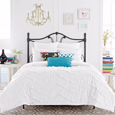 2-Pc Anthology Lydia Twin Duvet Set Euro Sham Shabby Chic Ruffle White Cotton - Image 1 of 4