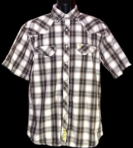 Larry Mahan Mens Brown Plaid Short Sleeve Button Up Pearl Diamond Snap Size L - Picture 1 of 11