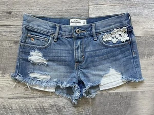 ABERCROMBIE KIDS Girls Teens Crochet Destroyed Boho Cut Off Denim Jean Shorts 16 - Picture 1 of 5